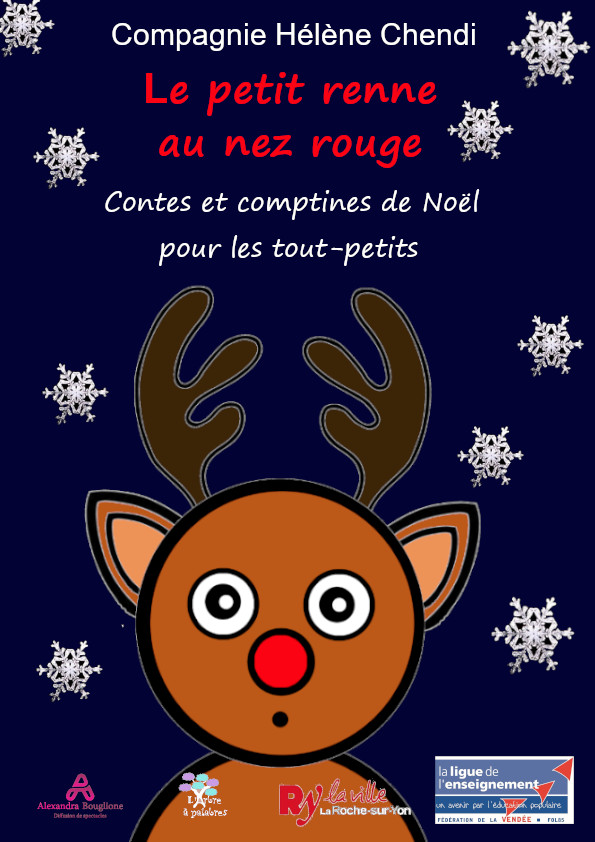 Affiche spectacle contes et comptines de Noël pour les tout-petits "Le petit renne au nez rouge"